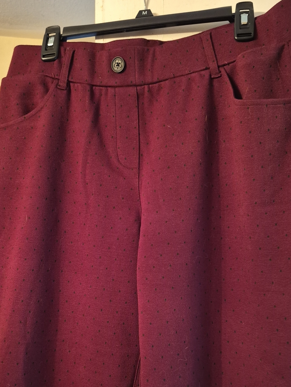 Betabrand Burgundy Polka-Dot Trousers, Size XL